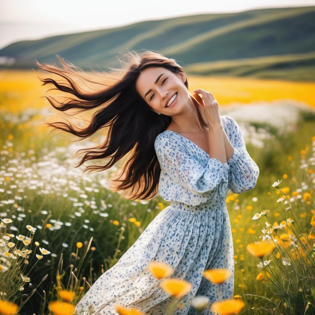 Joyful woman in wildflower meadow