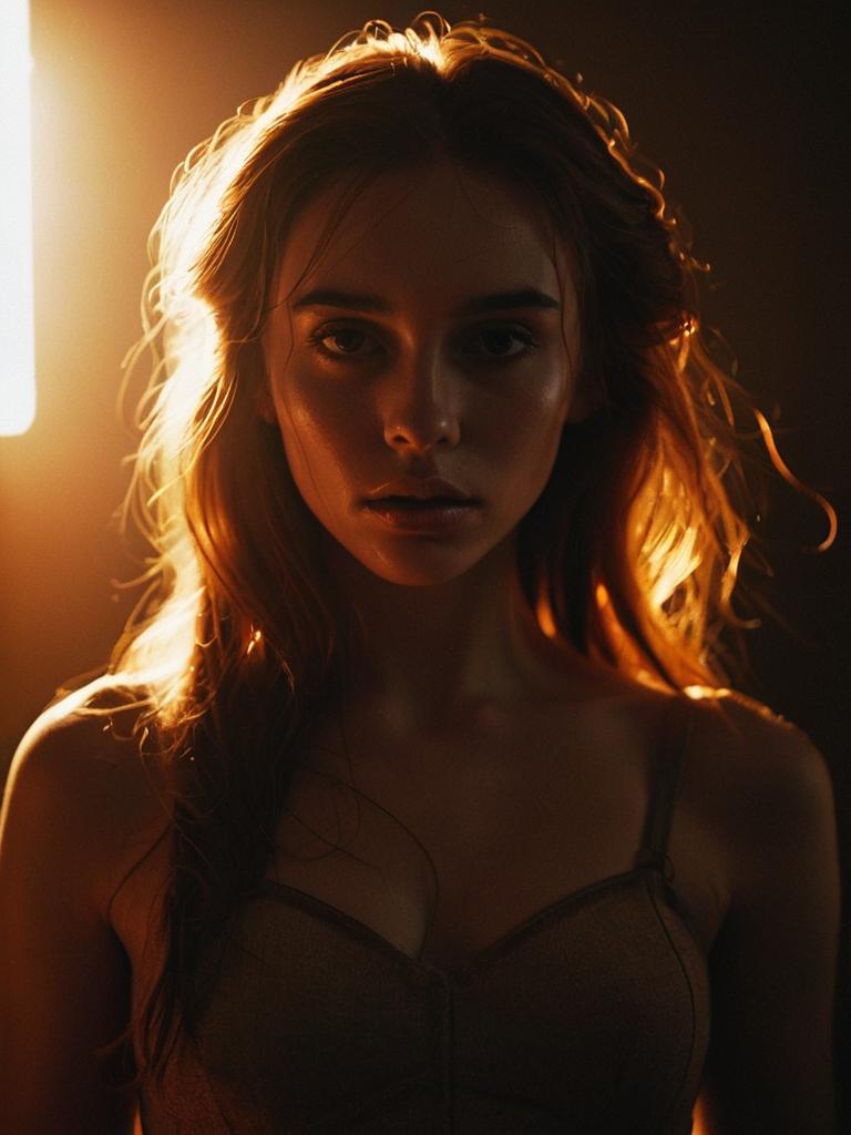 Dramatic Warm Backlit Portrait of Woman in Cinematic Light