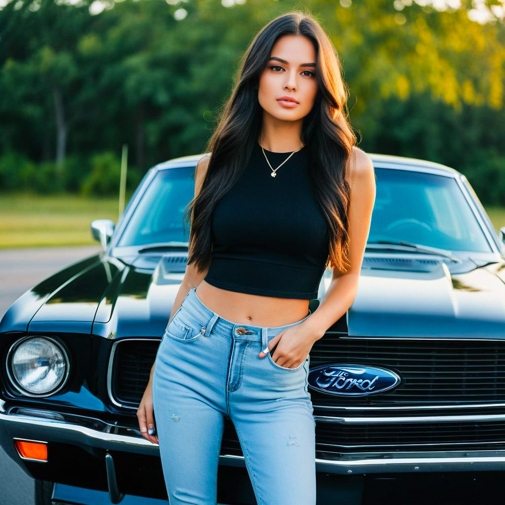 Stylish Young Woman with Black Car