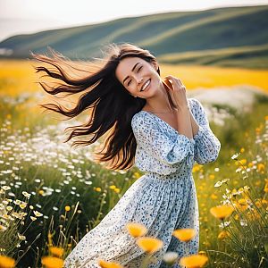Joyful woman in wildflower meadow