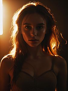Dramatic Warm Backlit Portrait of Woman in Cinematic Light