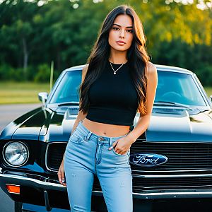 Stylish Young Woman with Black Car