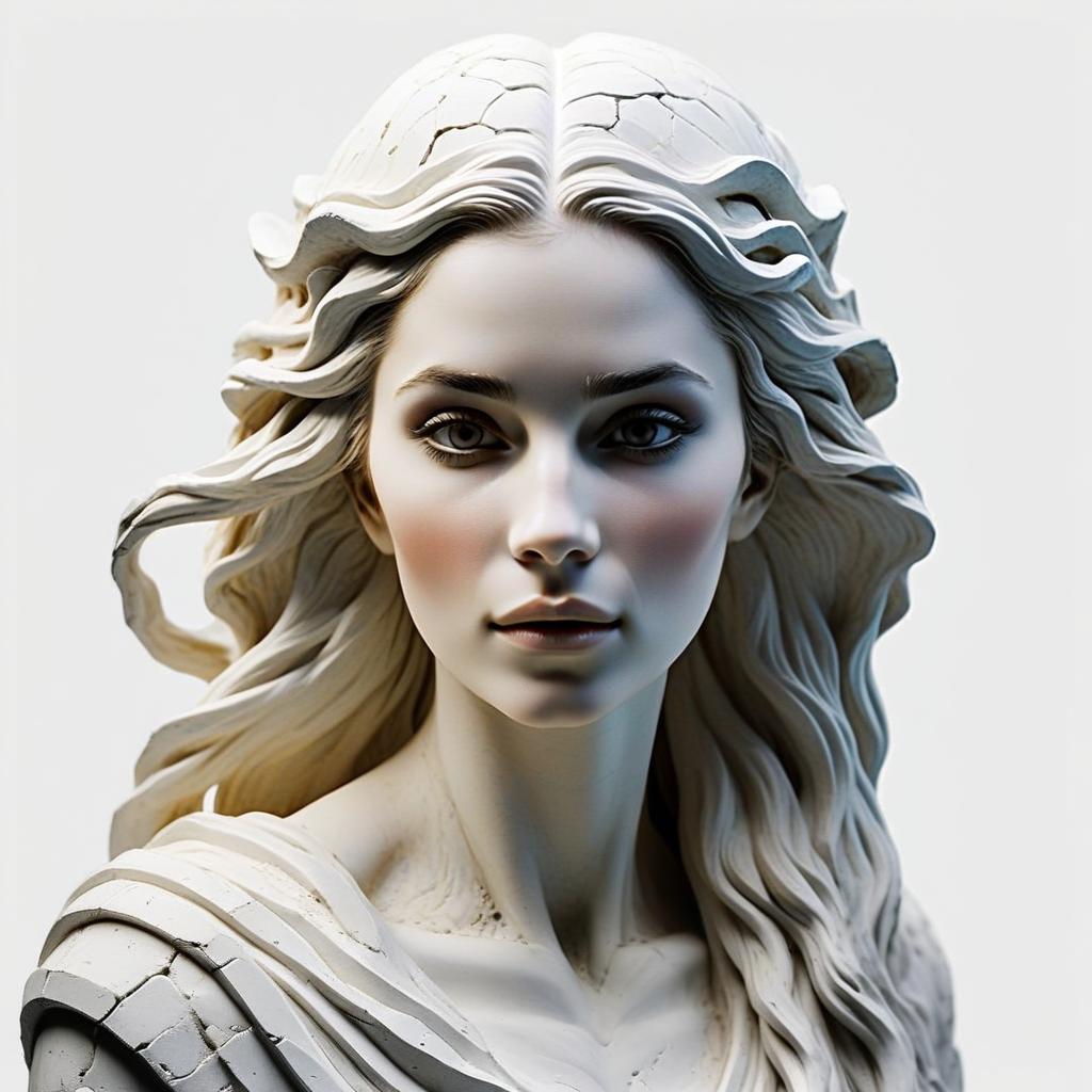 Sculpted Figure with Flowing Hair and Captivating Expression