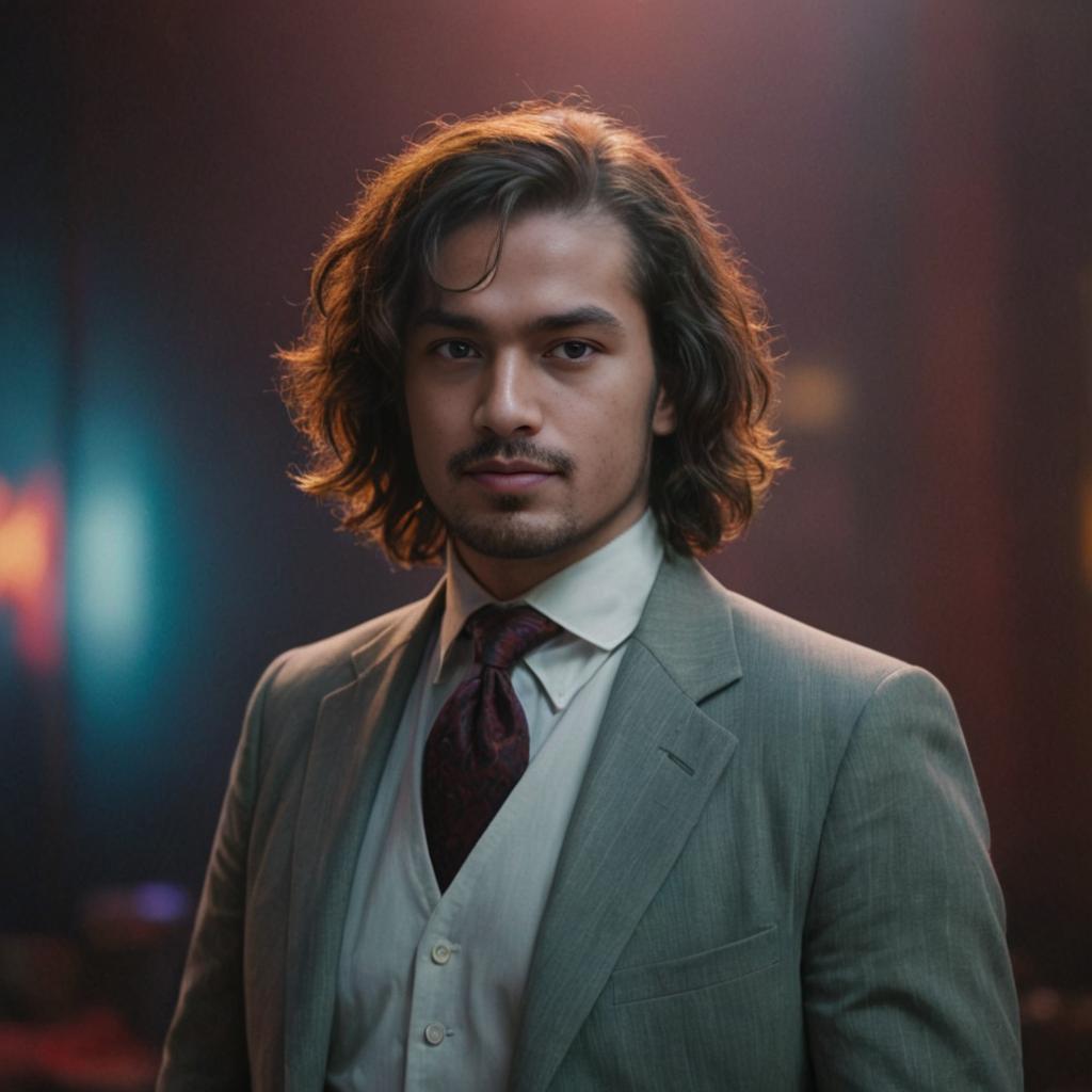 Confident Man in Grey Suit with Purple Tie