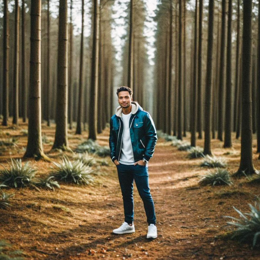 Stylish Young Man in Serene Forest