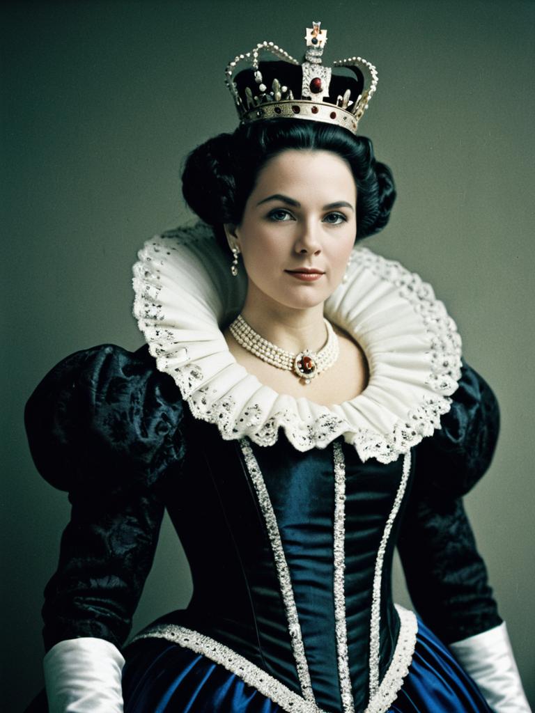 Woman in Renaissance Queen Costume Waist-Up Photorealistic Editorial Portrait
