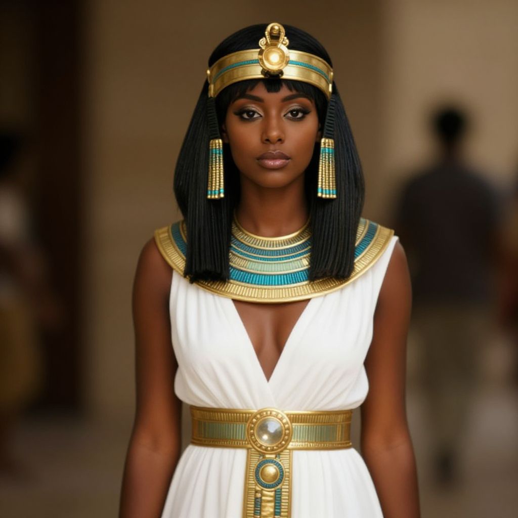 Ancient Egyptian Queen Costume Portrait Woman Cleopatra Style