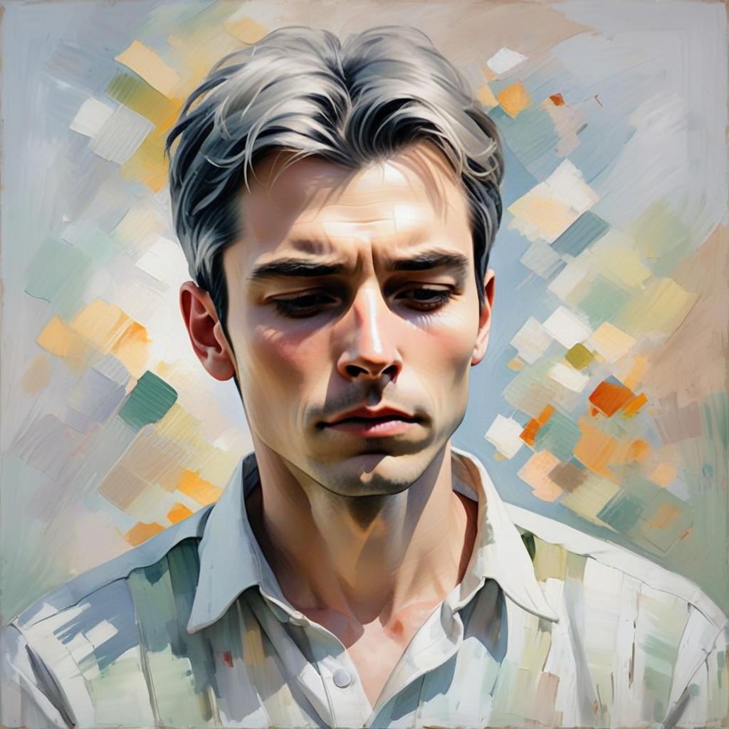 Digital Portrait of Pensive Man with Silver Hair in Abstract Background