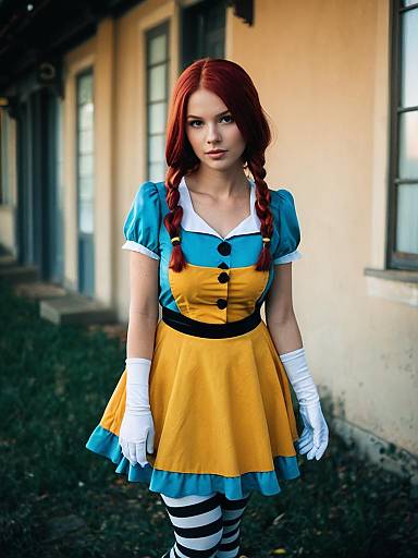Realistic Sally Character Cosplay Woman in Colorful Costume