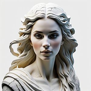 Sculpted Figure with Flowing Hair and Captivating Expression