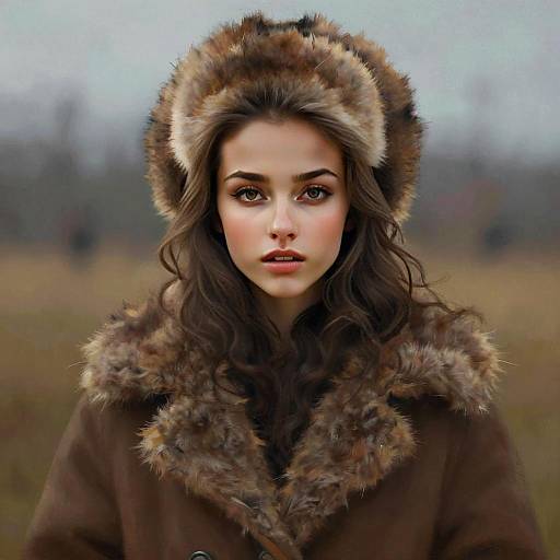 Portrait of Young Woman in Fur Trim Winter Coat and Hat