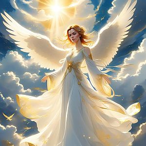 Radiant Angelic Woman with Golden Hair and Wings