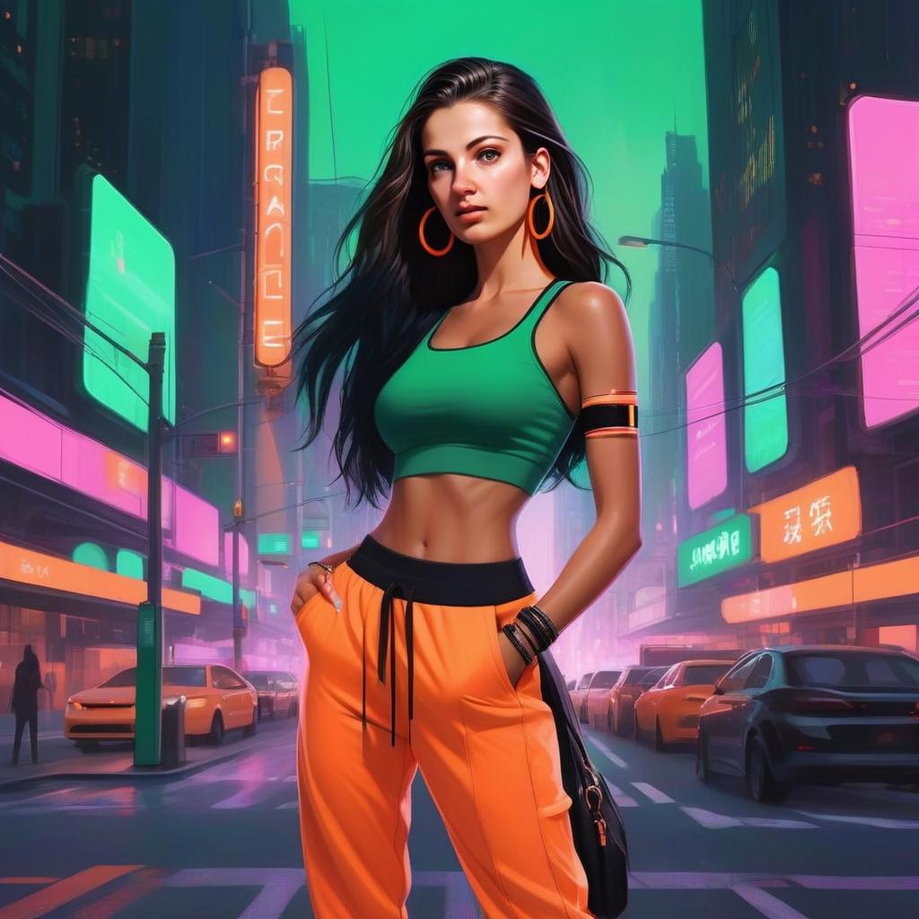 Confident Woman in Neon Urban Street