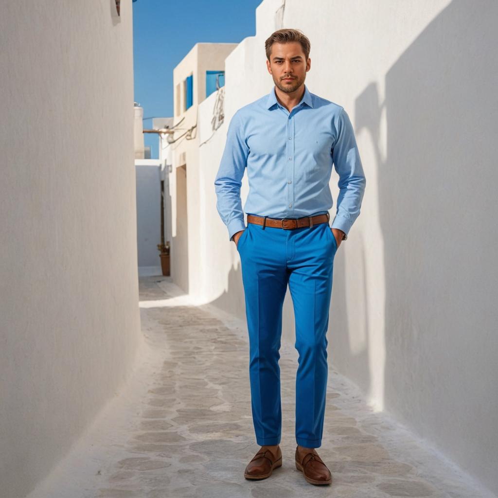 Stylish Man Photographing Santorini's Iconic Architecture