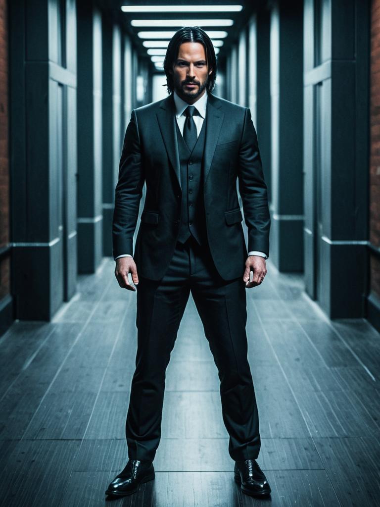 Man in Tailored Black Suit in Corridor