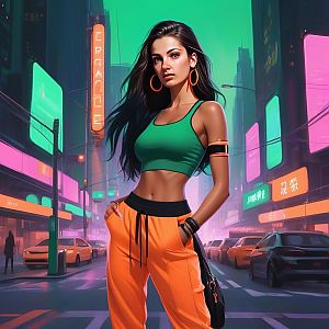 Confident Woman in Neon Urban Street