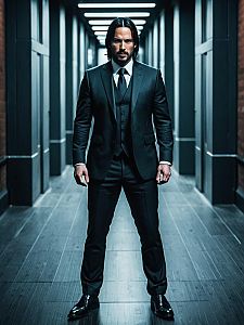 Man in Tailored Black Suit in Corridor