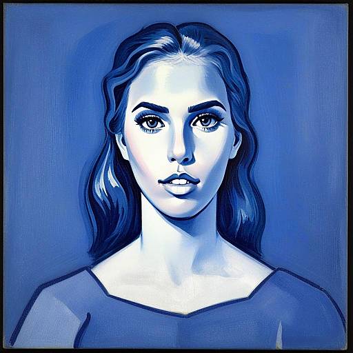 Blue Monochromatic Stylized Portrait of a Woman
