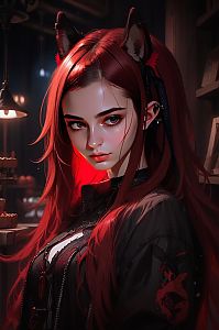 Digital Portrait of Young Woman with Red Hair and Fox Ears
