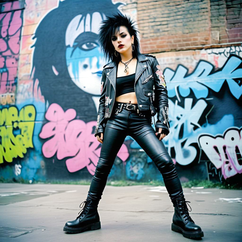 Punk-Inspired Woman in Graffiti Setting