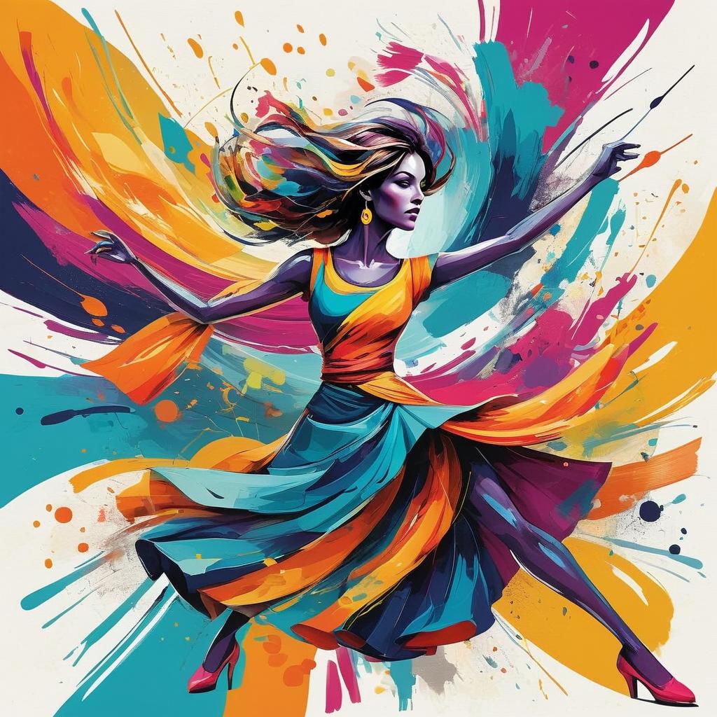 Energetic Woman Dancing in Vibrant Colors