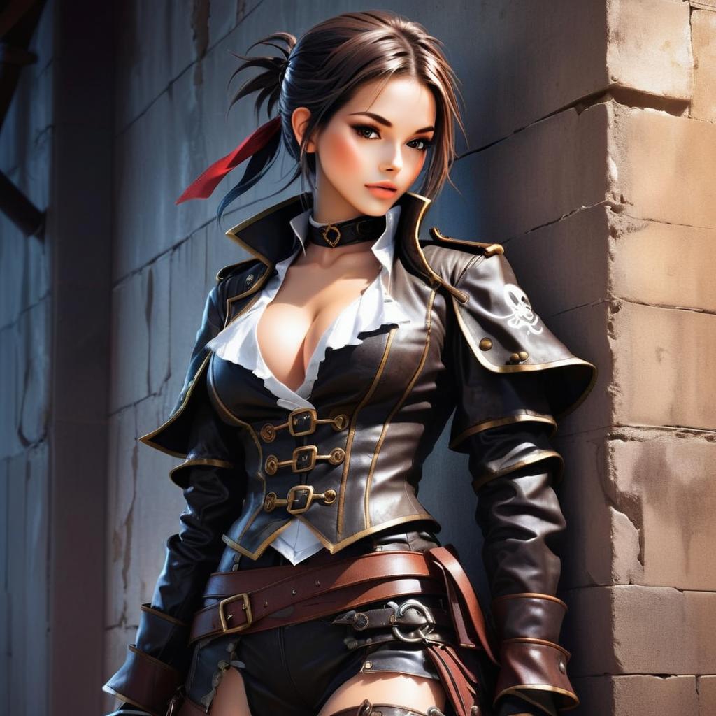 Confident Woman in Pirate-Inspired Outfit Confident Woman in Pirate-Inspired Outfit