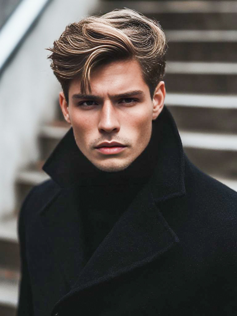 Confident Young Man in Black Coat