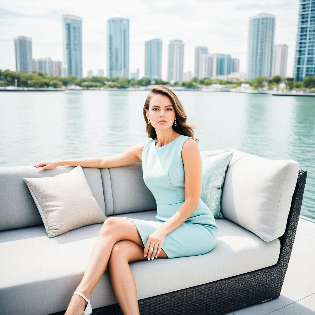 Stylish Woman in Blue Dress by Waterfront Stylish Woman in Blue Dress by Waterfront