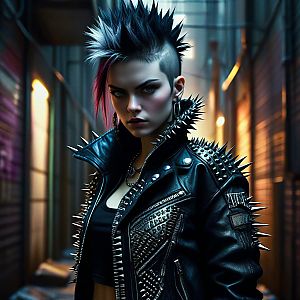Fierce Young Woman with Mohawk in Urban Alley