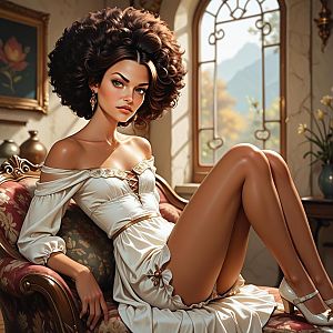 Glamorous Woman on Vintage Sofa