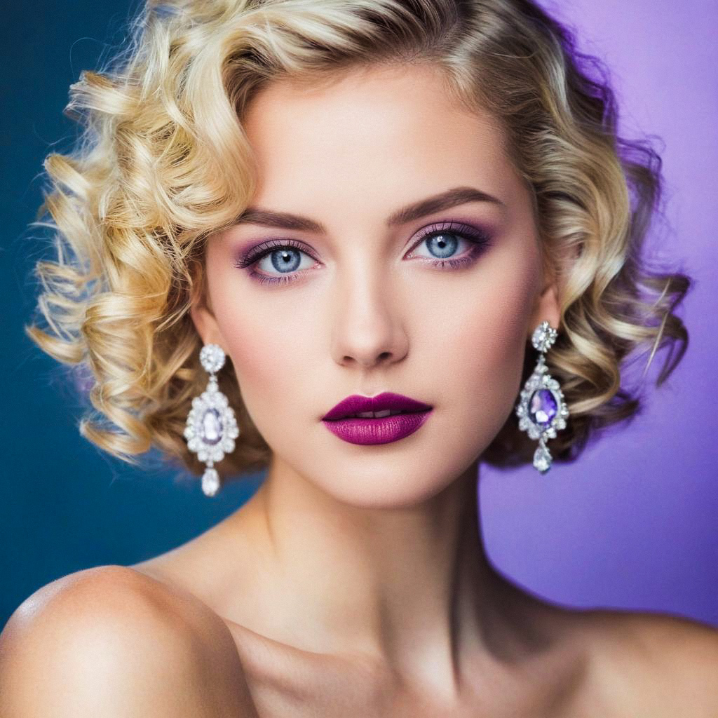 Vintage Waves Portrait with Purple Makeup