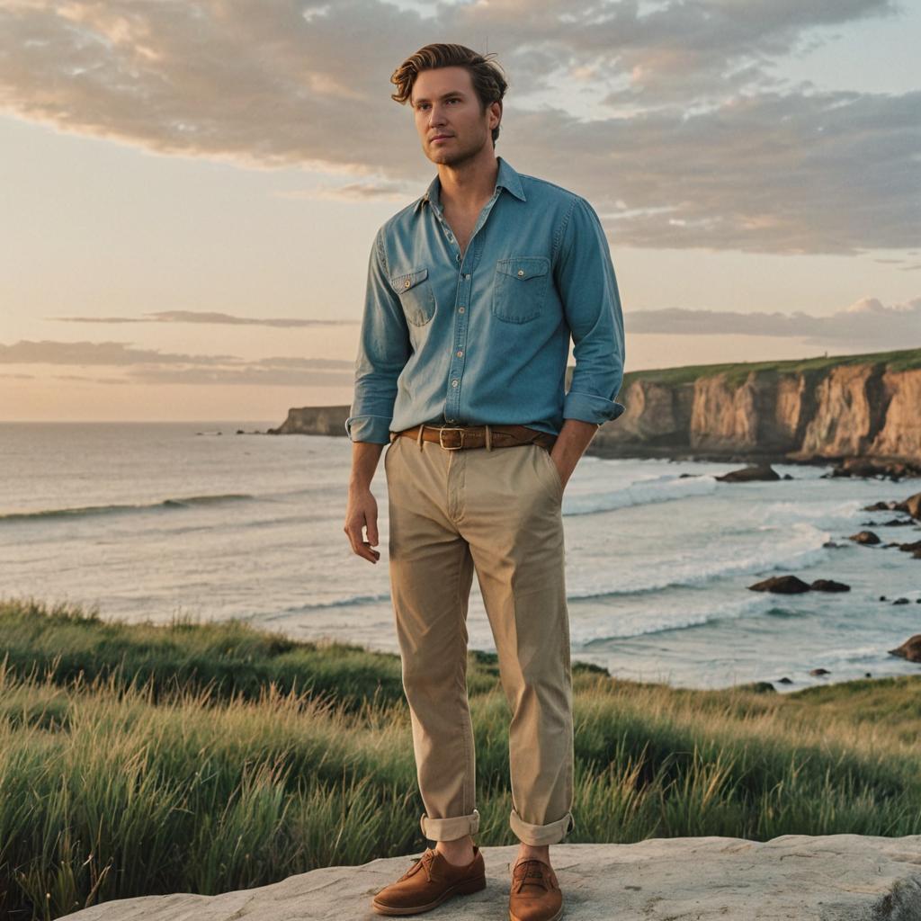 Man in Denim Shirt by the Seaside