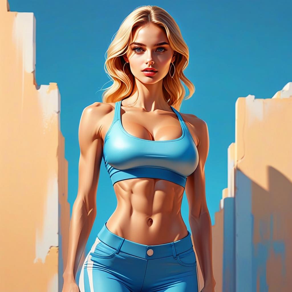 Athletic Woman Posing Against Blue Sky