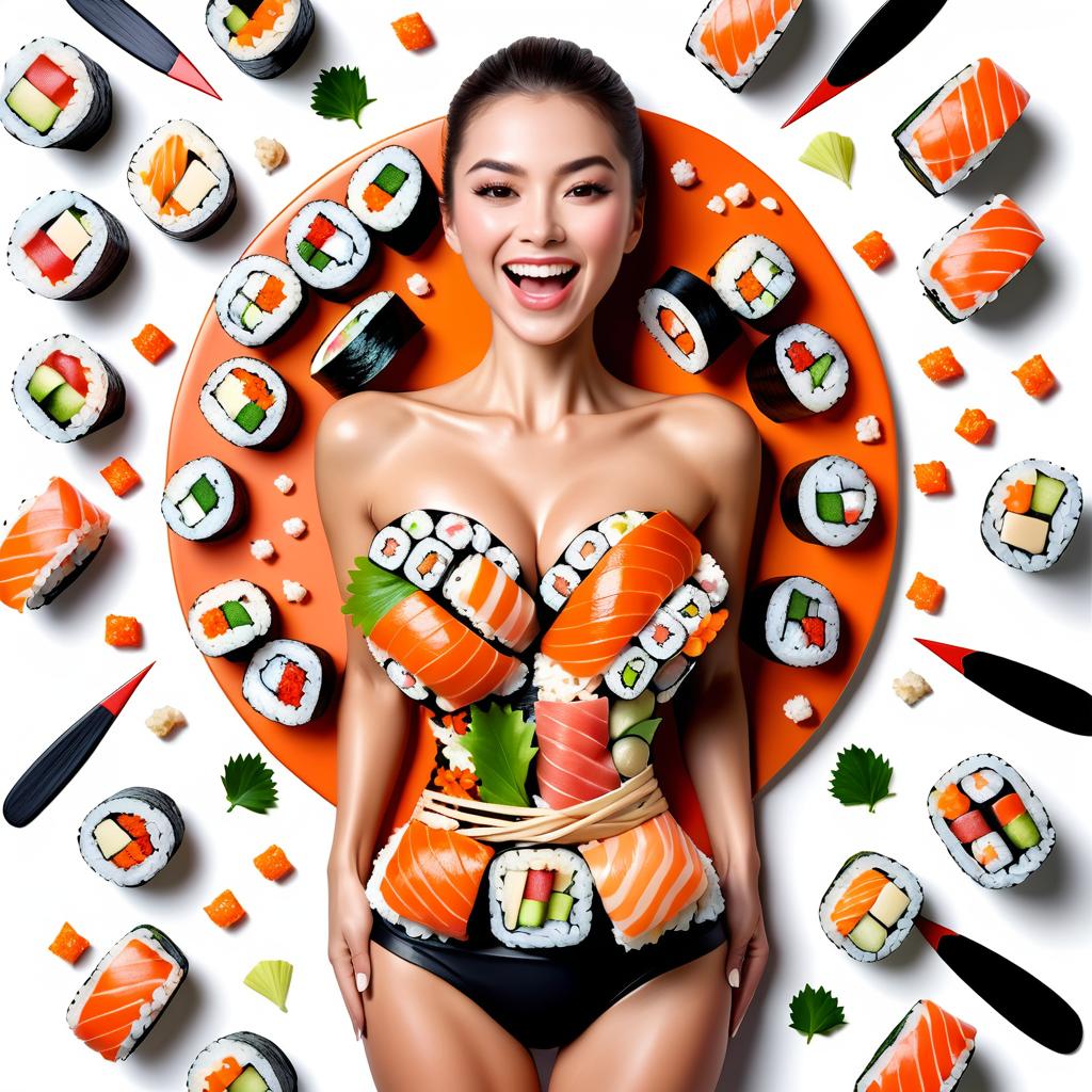 Woman Adorned with Sushi - Food Fashion Fusion