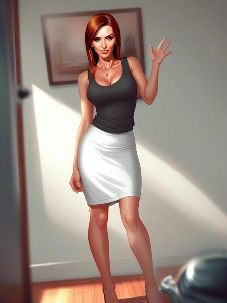 Stylish Woman in Black Top and White Skirt Digital Illustration