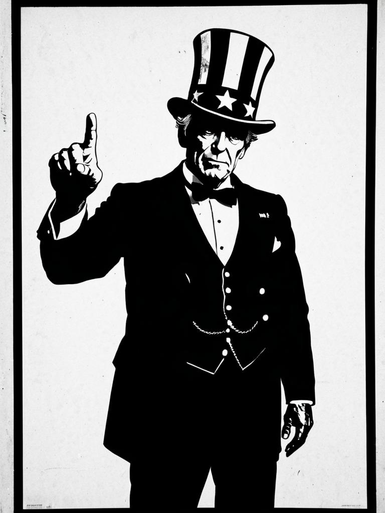Vintage Black and White Man in Suit with Top Hat