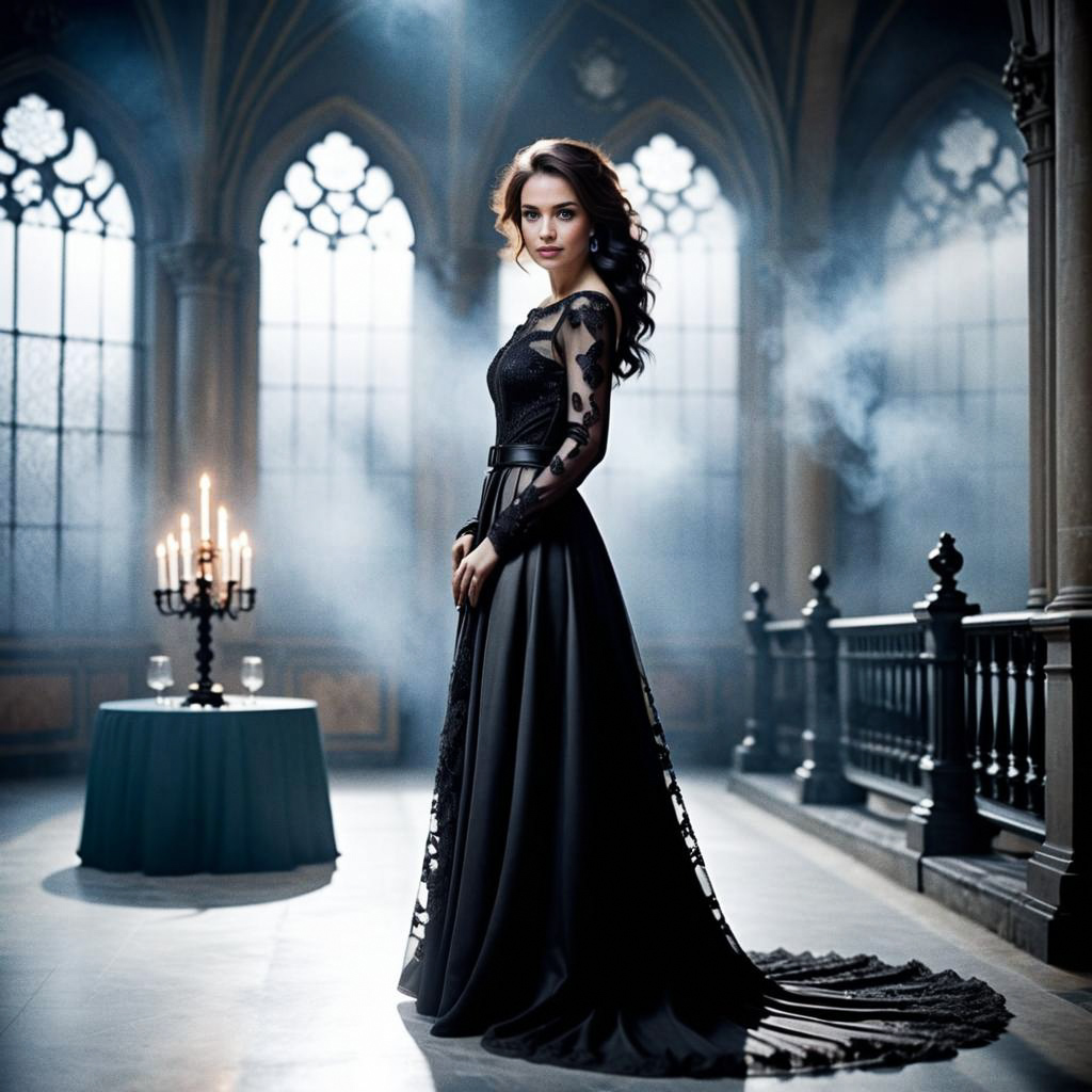 Elegant Woman in Gothic Interior