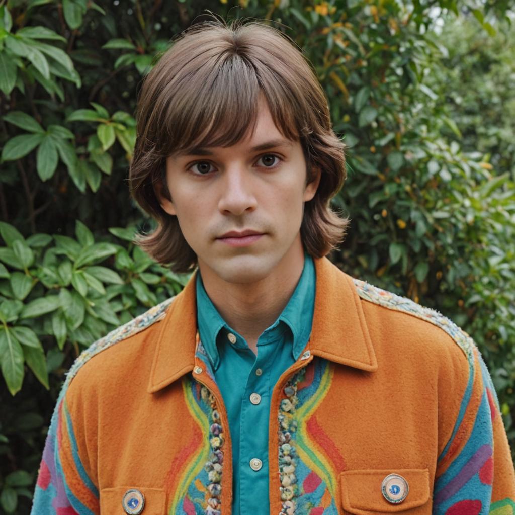 1970s-inspired young man in vintage orange jacket