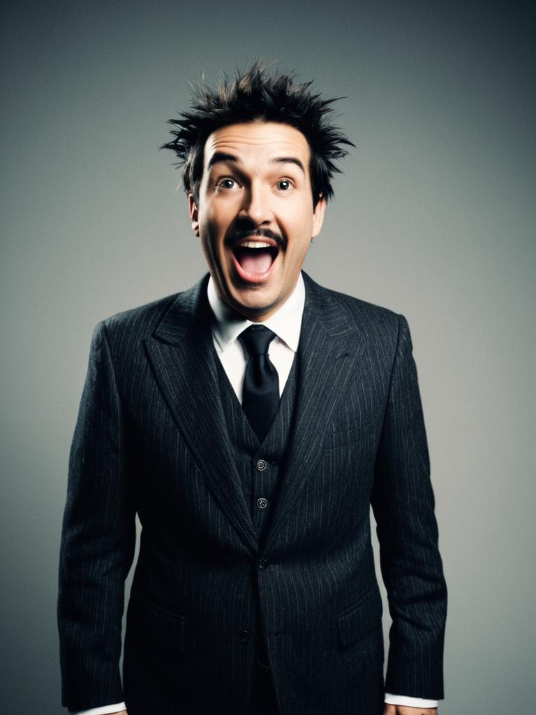 Man in Funny Character Costume Pinstripe Suit Photorealistic Studio Portrait