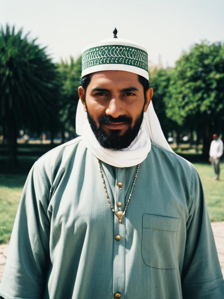 Portrait of Man in Traditional Muslim Costume Outdoors in Daylight
