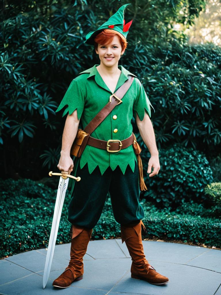 Man in Disney Peter Pan Costume Full Body Cosplay with Sword