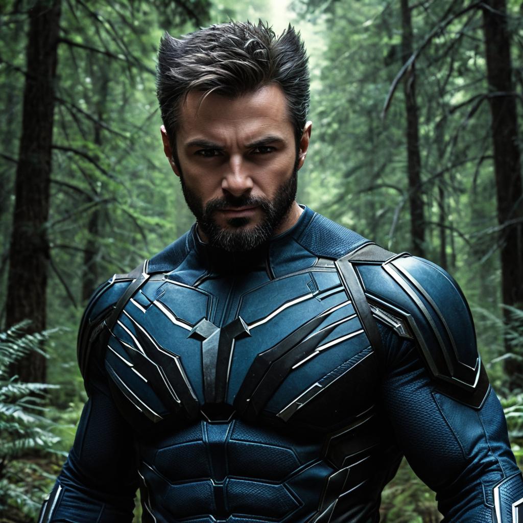 Man in Futuristic Armored Suit in Forest Setting