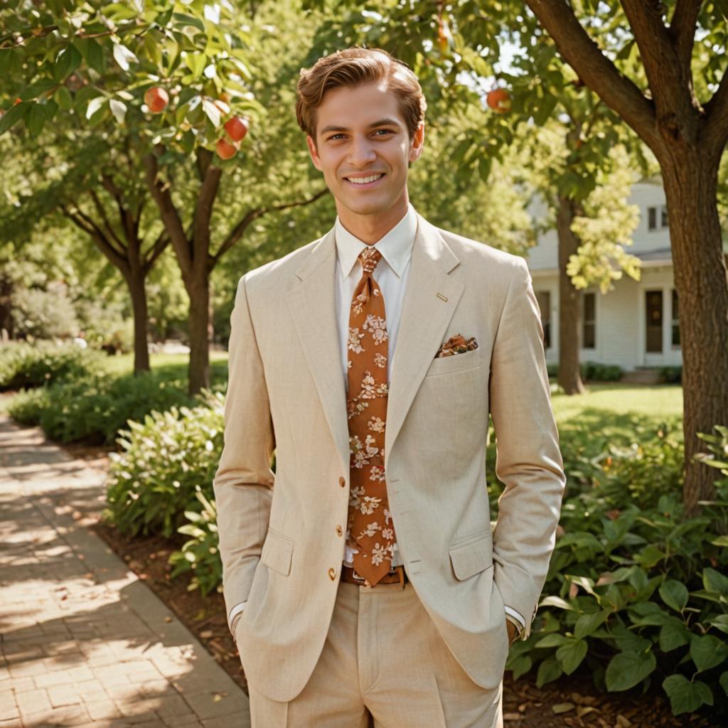 Stylish Man in Beige Suit with Floral Tie