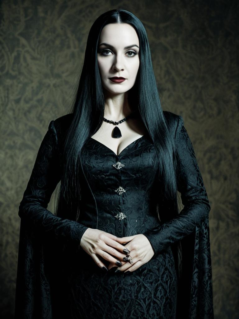 Woman in Morticia Addams Costume Professional Cosplay Photography
