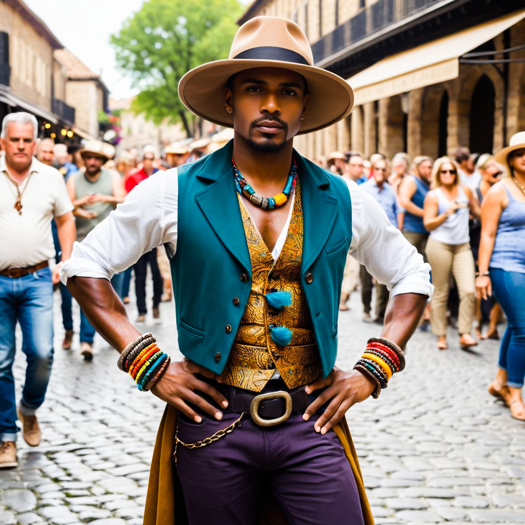 Stylish Man in Vibrant Outfit at Cultural Festival