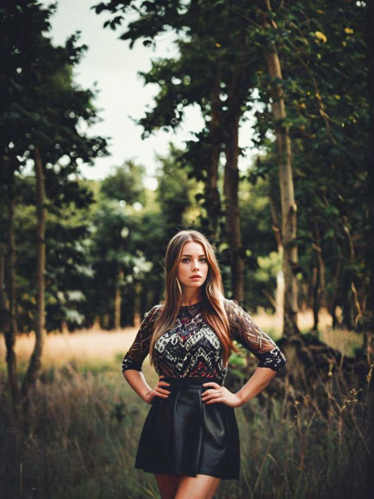 Confident Young Woman in Forest