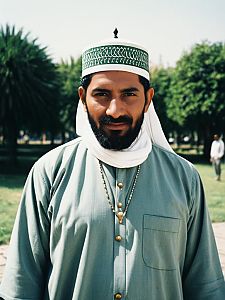 Portrait of Man in Traditional Muslim Costume Outdoors in Daylight