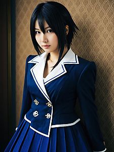 Realistic Aoi Kanzaki Cosplay Woman in Navy Blue School Uniform