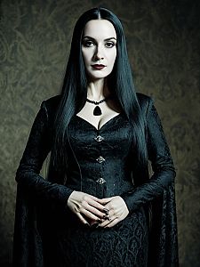 Woman in Morticia Addams Costume Professional Cosplay Photography