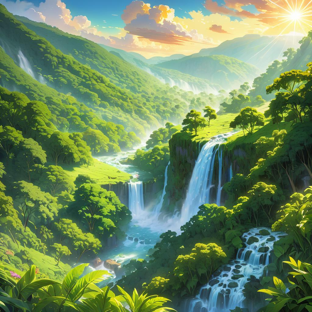 Vibrant Waterfall Gorge in Lush Valley